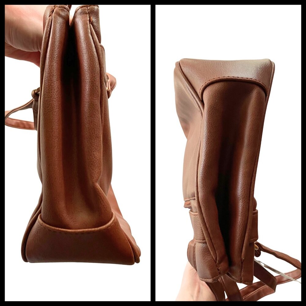 Deadstock Vintage 90s Brown Leather Shoulder Bag Classic Tote Preppy Large Work - Picture 7 of 11